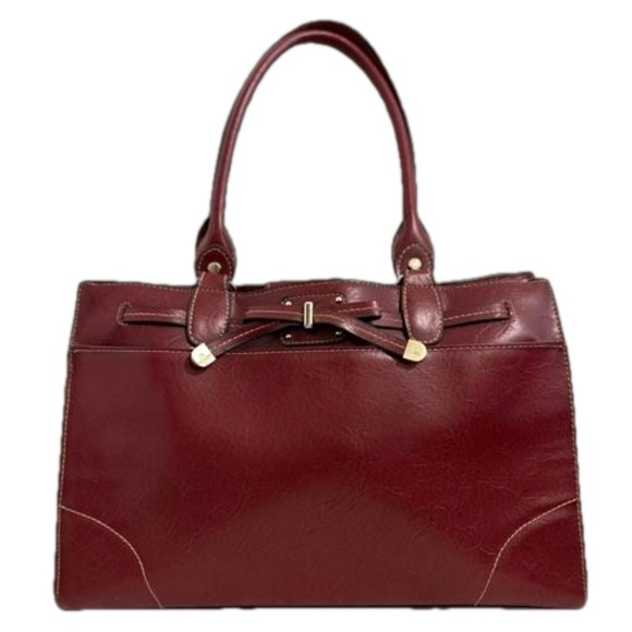 Vintage Liz Claiborne Large Burgundy Faux Leather Satchel‎ Handbag - Picture 1 of 4